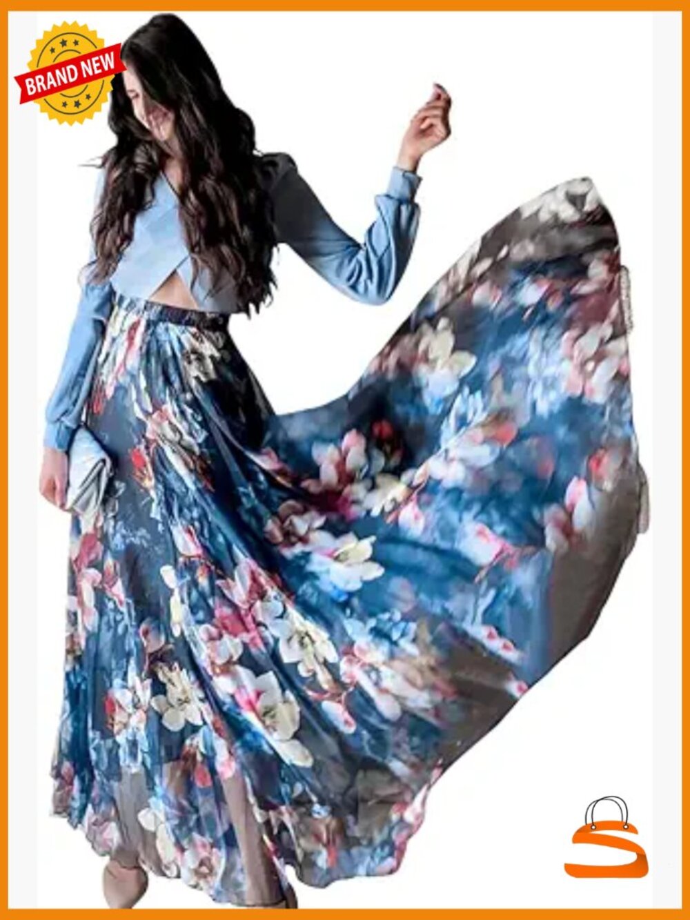 High Rise Maxi Floral Chiffon Slip Skirt Asymmetric Hem